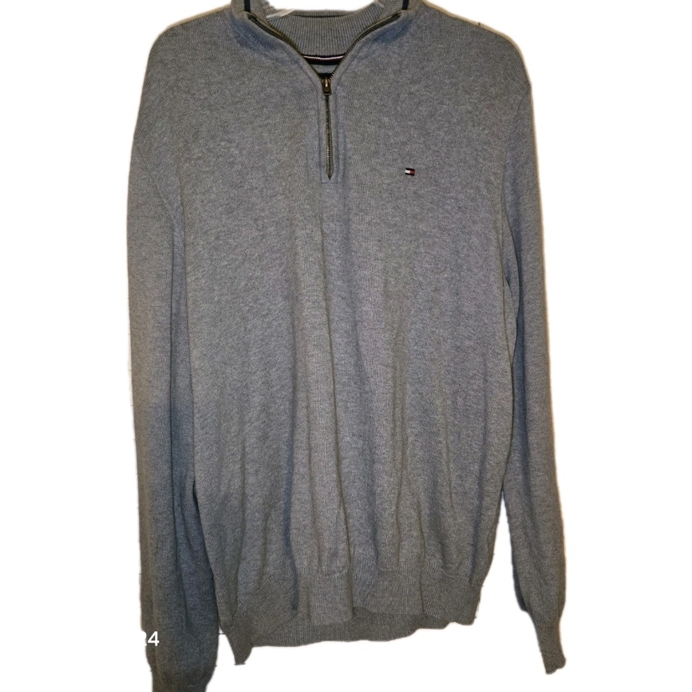 Tommy‎ Hilfiger Light Gray 1/4 Zip Pullover By Casual Preppy Office